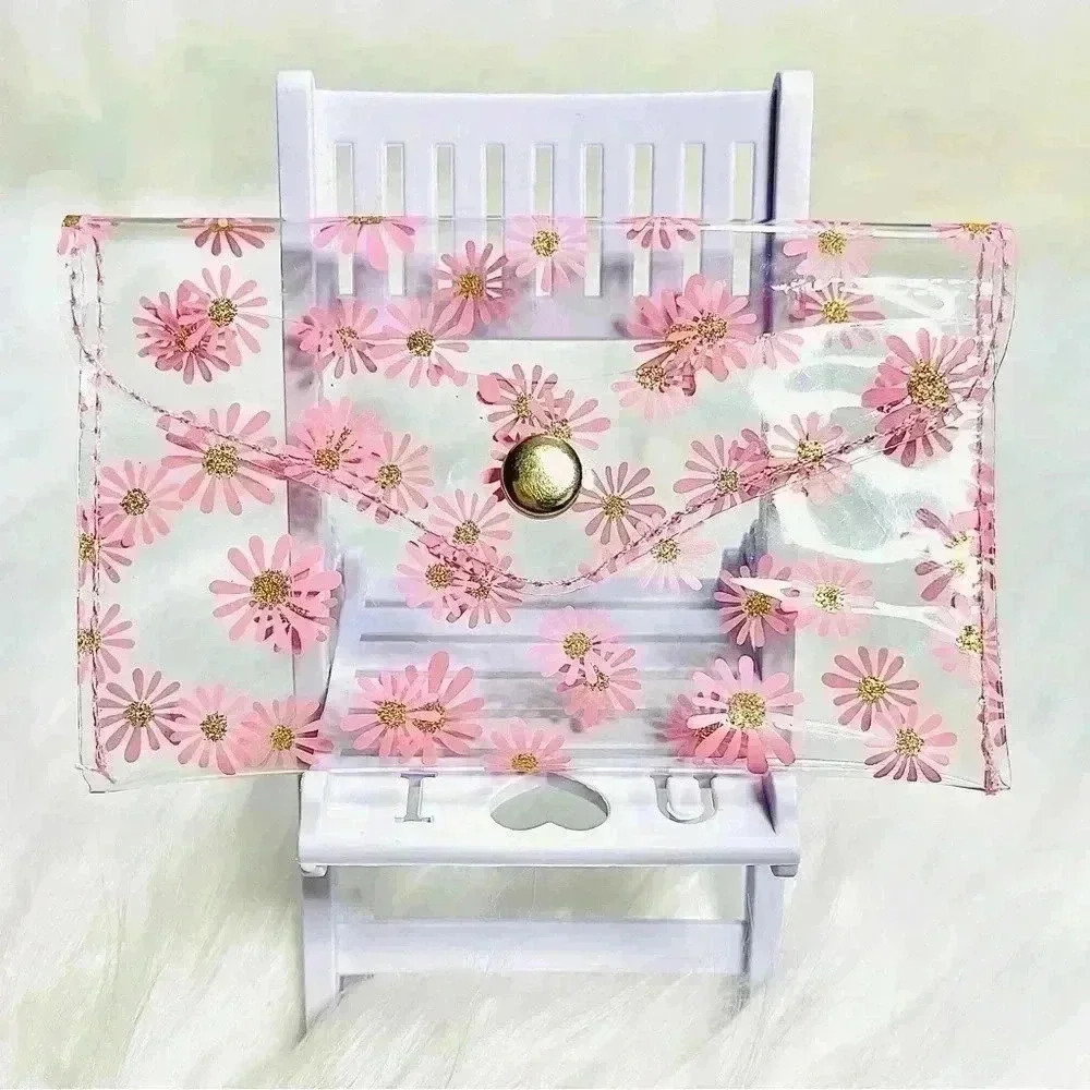 Pink Floral Clear Card Case Wallet